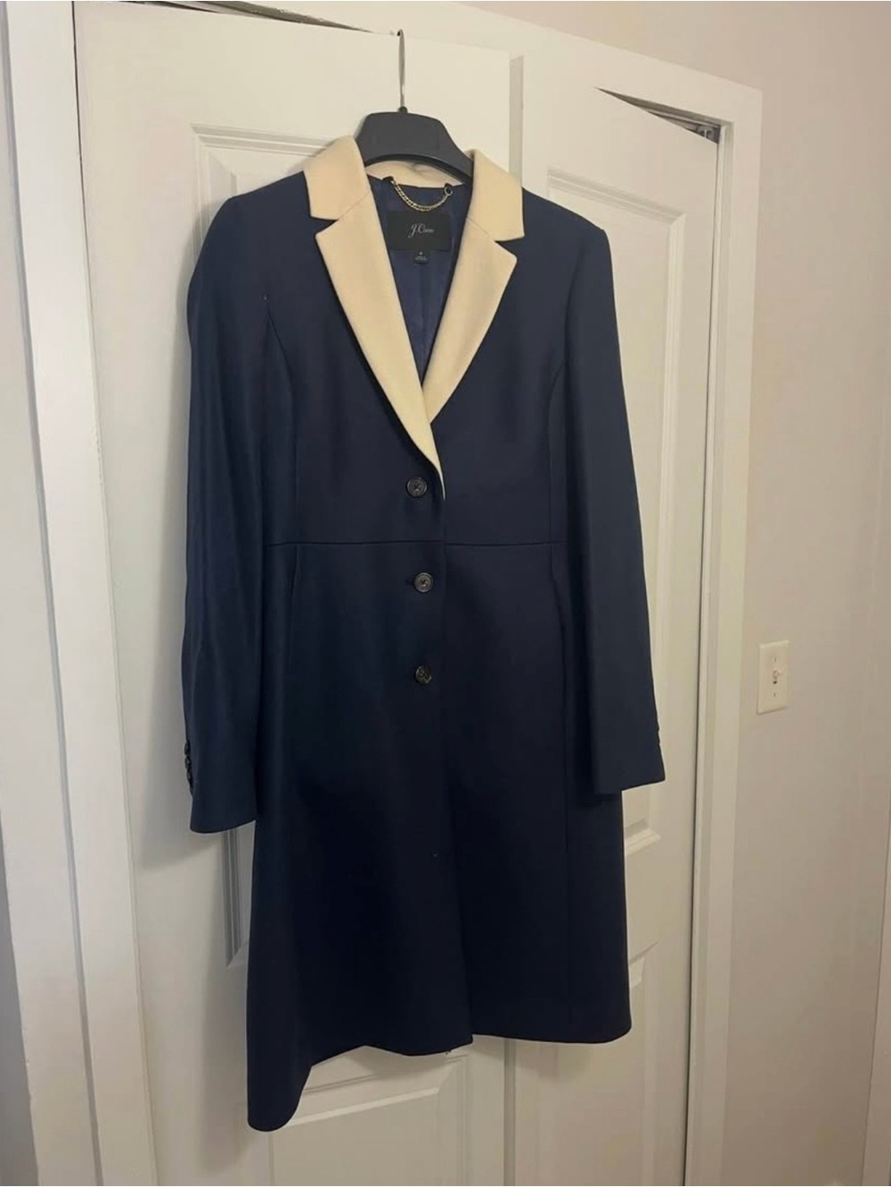 J. Crew Navy Blazer Coat with Cream Notch Lapel
